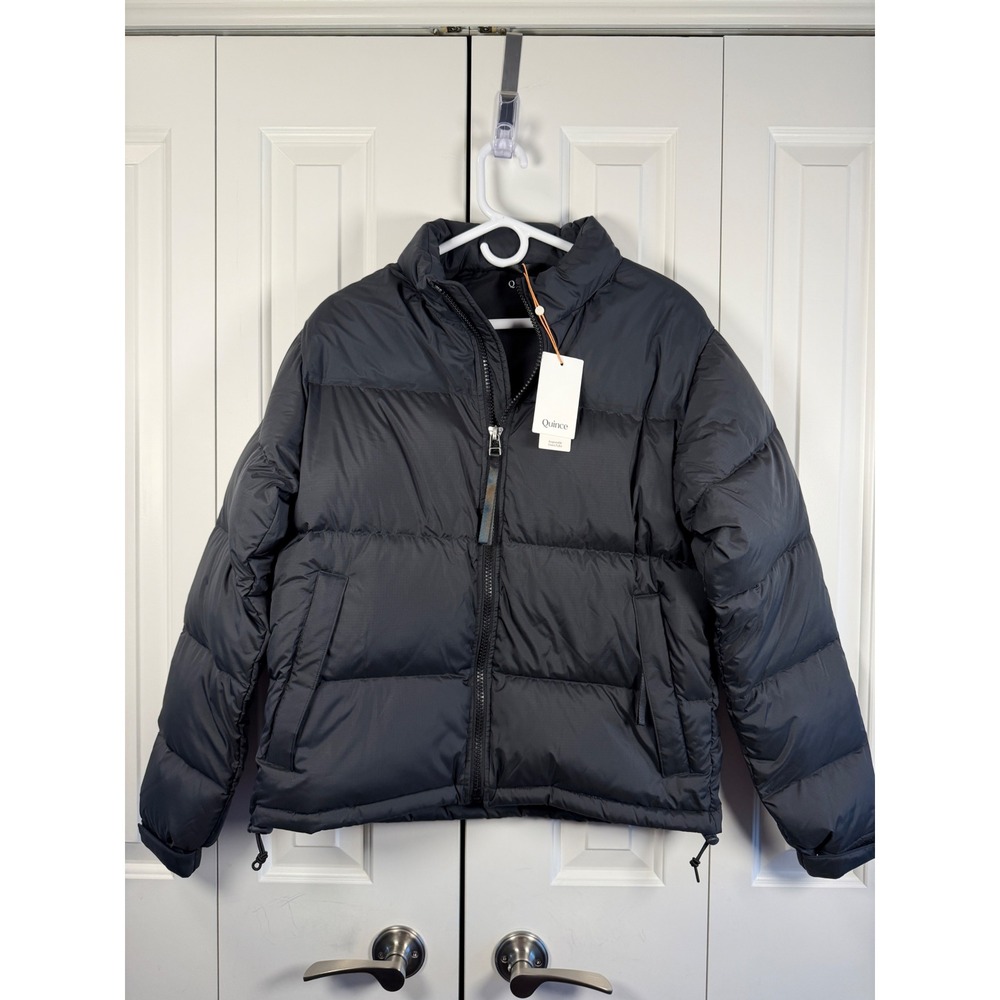Quince Responsible Down Puffer Jacket Mens Small Black Quilted Full Zip Coat NWT